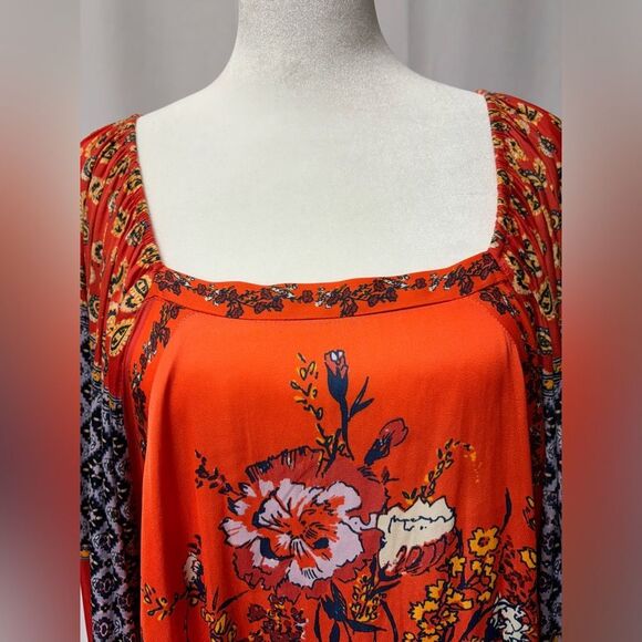 FREE PEOPLE Positano orange patchwork handkerchief blouse - Picture 4 of 12